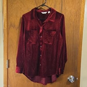 Velvet Button-Up Shirt in Rich Burgundy